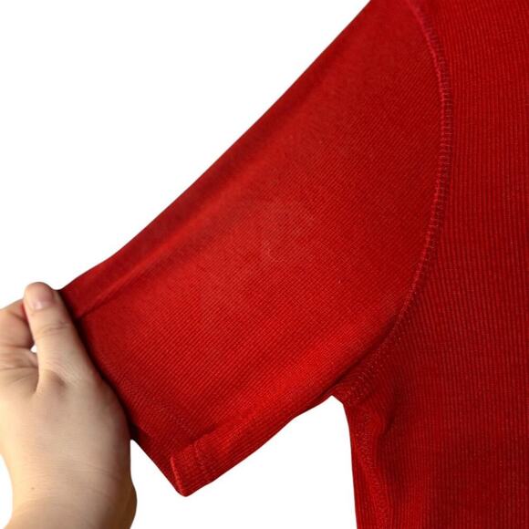 Who What Wear Red Short Sleeve Shirt Lace Up Back - Picture 4 of 5